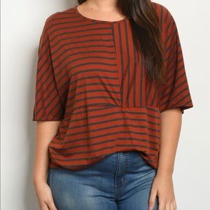 Brick striped loose top plus size